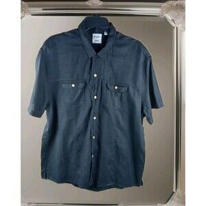 Baird McNutt Murano Linen Shirt Size XL Black Pockets Button Short Sleeve